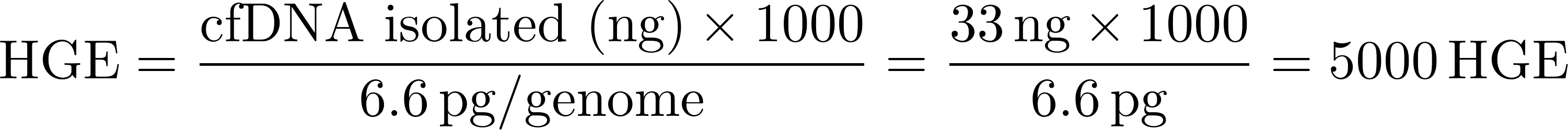 Formula for Human Genome Equivalents (HGE) per mL